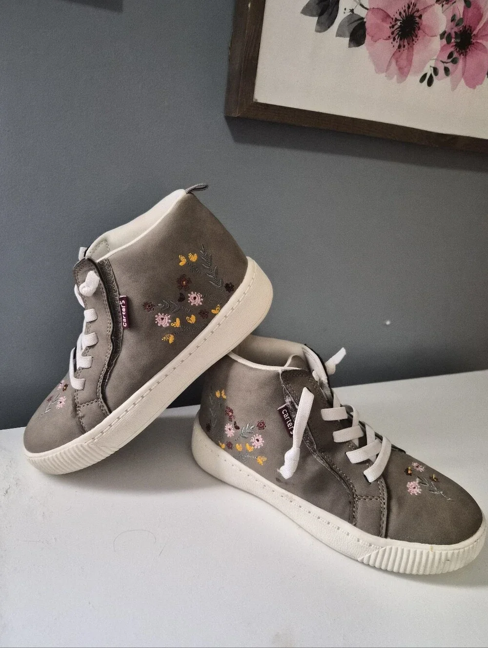 Floral Embroidered Carters Ankle Shoes Girls Size 2